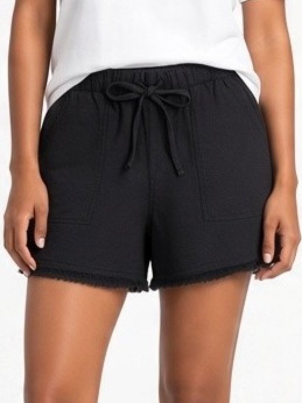 Bella Dahl Black Frayed Hem Pocket Shorts Elastic Drawstring Waist Womens L